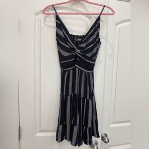 Angie Front Twist Keyhole, Striped Navy and Gray Dress - Size Medium